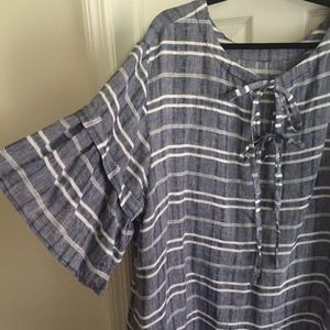 Caslon Stripe Dress With Ruffle Sleeve Size 3X